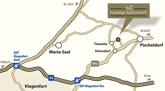 Anfahrtsplan zur Reitanlage Kohlweisshof bei Klagenfurt